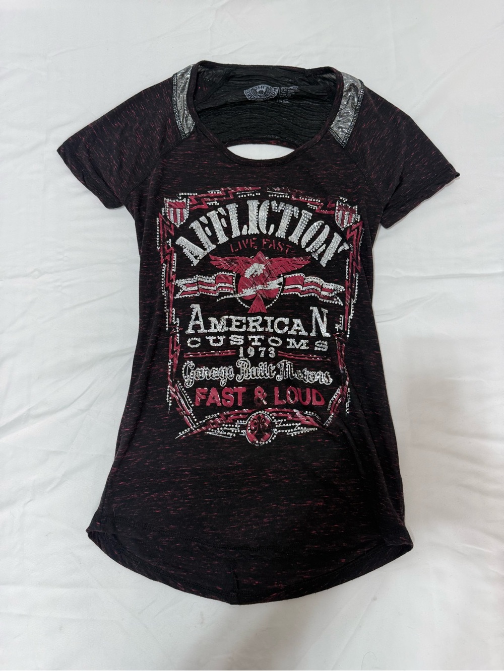 Affliction Women's Black & Pink Graphic Short Sleeve Tee
